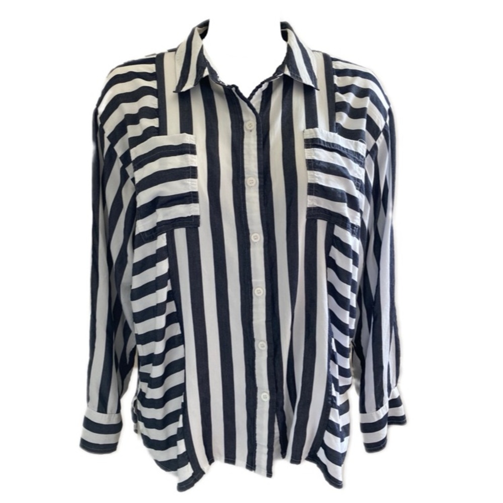 Striped Black and White Button-Up Shirt